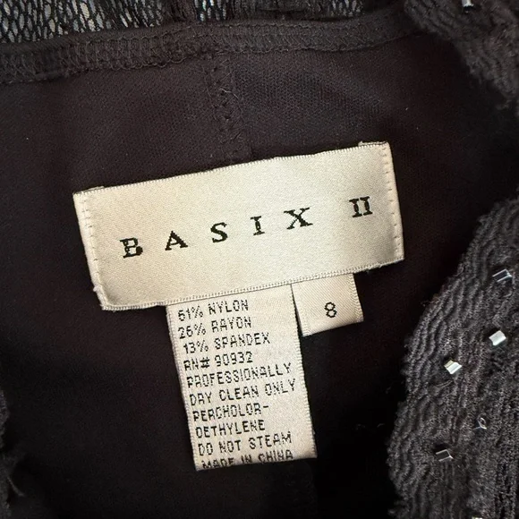 Basix II Black Long Sleeve V-Neck Lined Lace Gown Sz 8 - Picture 6 of 6